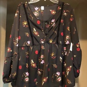 Black floral blouse